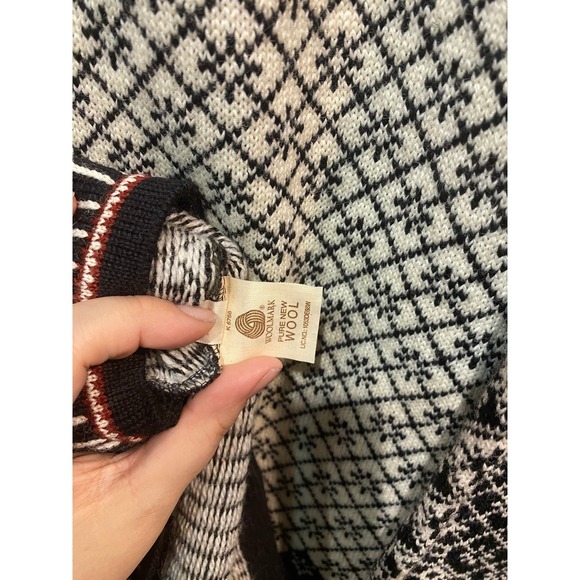 ODA of Norway Wool Sweater Nordic Snowflake Clasp Pullover Black White M - Picture 4 of 6